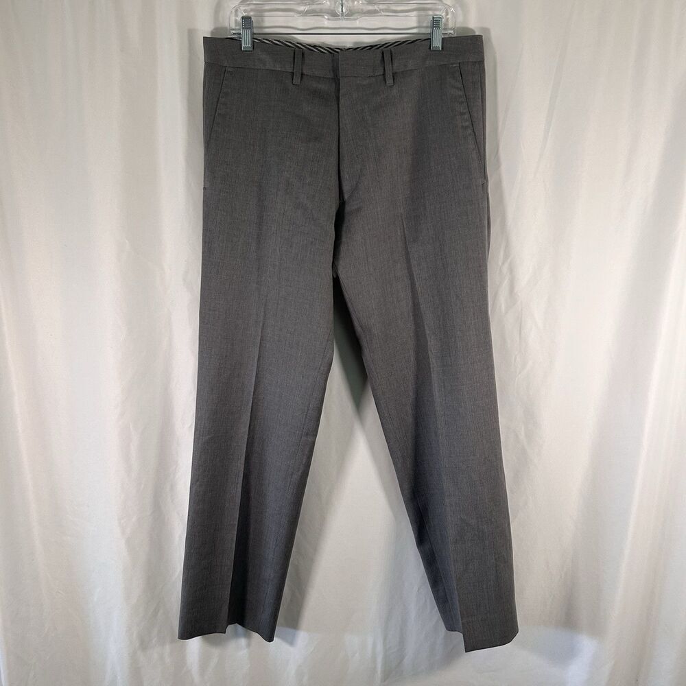 Hugo Boss Wool Dress Pants 32 Grey Flat Front Zip Hook Eye Pockets Lightweight